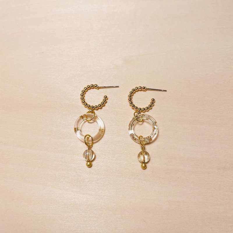Vintage Christmas sense golden transparent long earrings - Earrings & Clip-ons - Resin Transparent