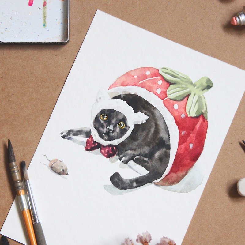 British watercolor hand-painted custom pets like painted cats and dogs cute animals birthday Valentine's Day gifts - ของวางตกแต่ง - กระดาษ ขาว