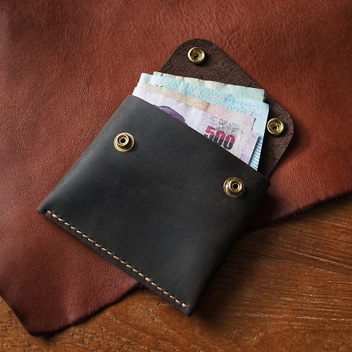 JOY & O-MAN Handmade mini wallet and card slot with crazy horse leather (brown black)