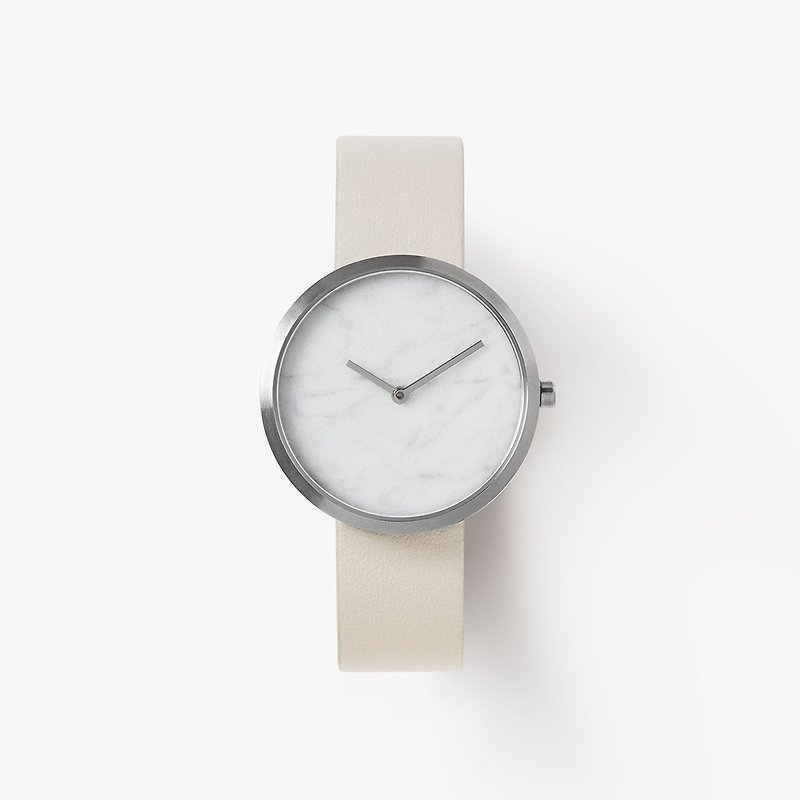 Outline Silver 34mm 真皮錶帶 大理石錶面 瑞士機芯 藍寶石玻璃 - 女裝錶 - 真皮 白色