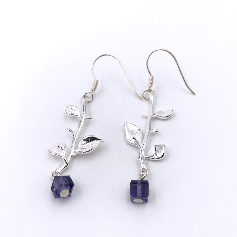 E41013(PURPLE) Leaves with Branches Silver 925 & Swarovski Crystal Earrings - Earrings & Clip-ons - Other Metals Purple