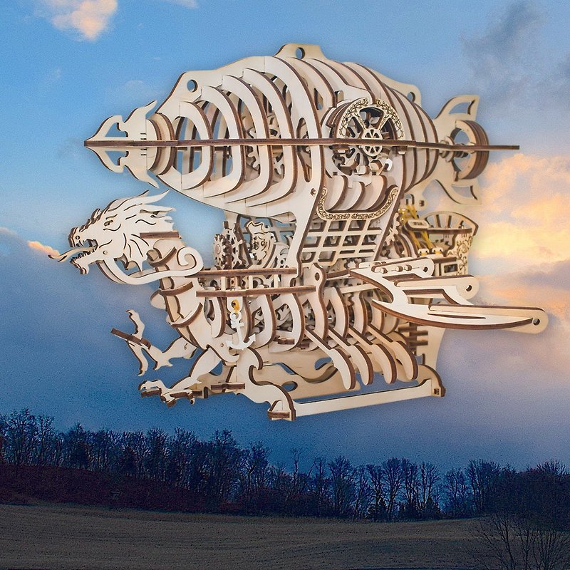 Hand-made power model magic dragon spaceship wooden combination movable toy - Wood, Bamboo & Paper - Wood Khaki