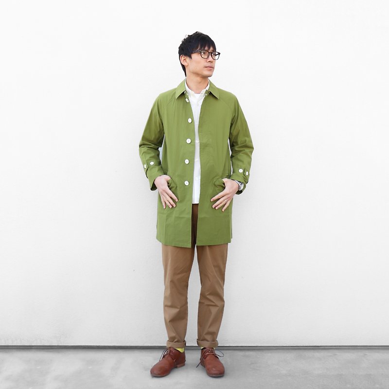 タイプライタークロスステンカラーコート・ユニセックスsize2 - 男夾克/外套 - 棉．麻 綠色