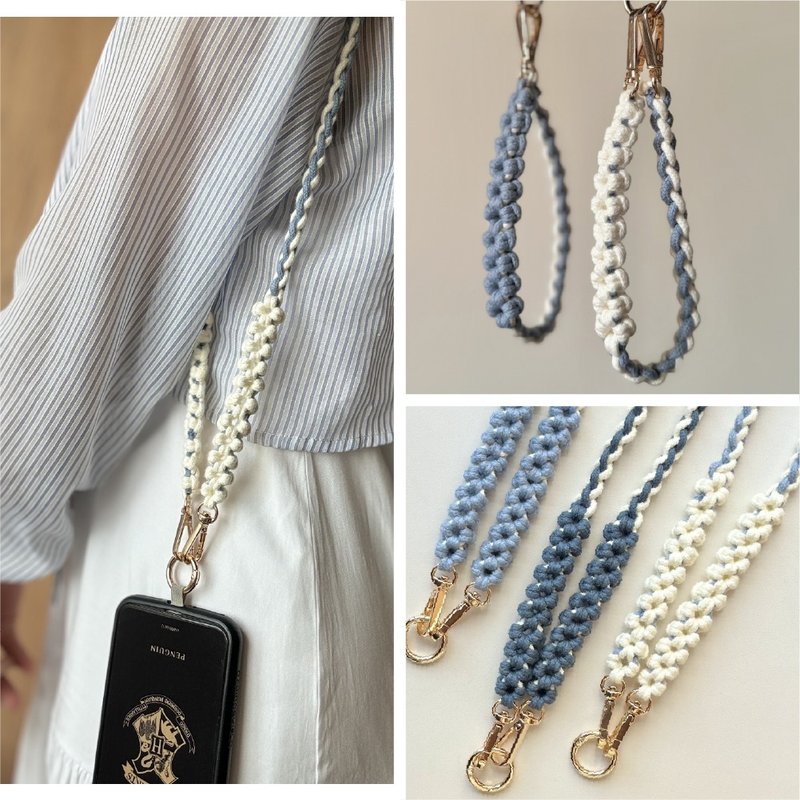 Water system⋯ Woven hollow flower adjustable mobile phone lanyard mobile phone strap - เชือก/สายคล้อง - พืช/ดอกไม้ สีน้ำเงิน