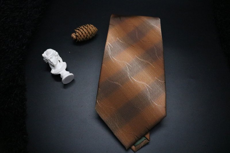 深咖色大條紋真絲領帶/紳士成熟魅力necktie - 領帶/領帶夾 - 絲．絹 咖啡色