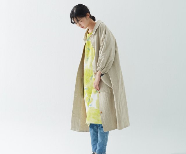 しわベージュコットンリネンロングコートは理にかなっています