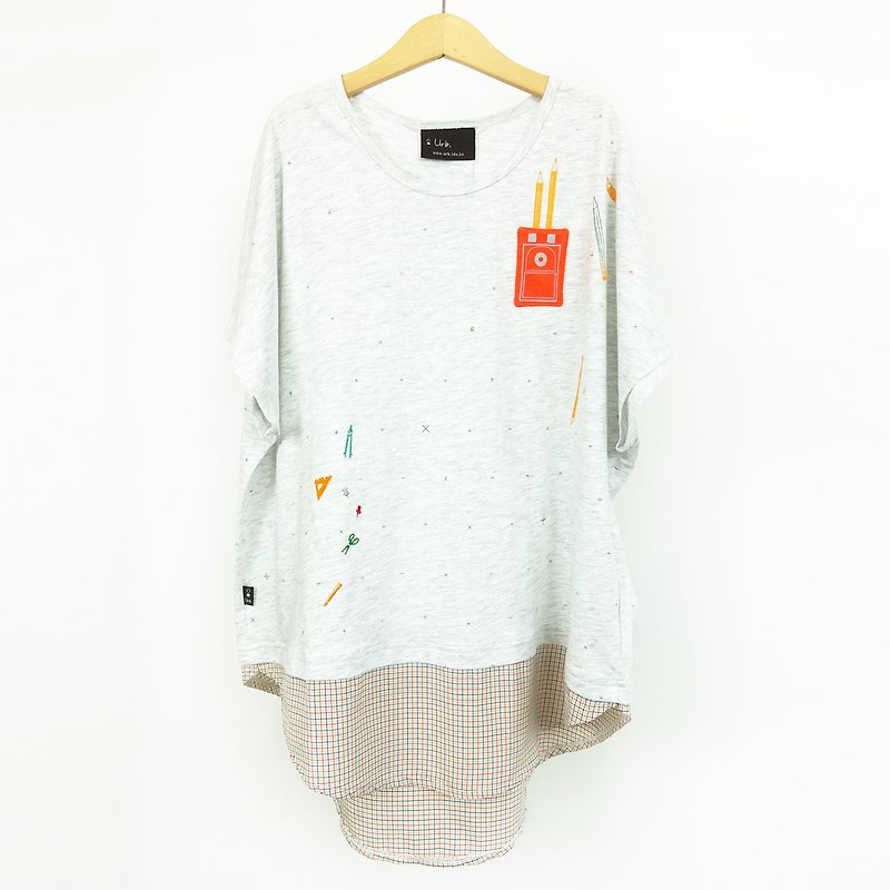 Urb. Pencil Sharpener / Stitching Top - เสื้อผู้หญิง - ผ้าฝ้าย/ผ้าลินิน ขาว