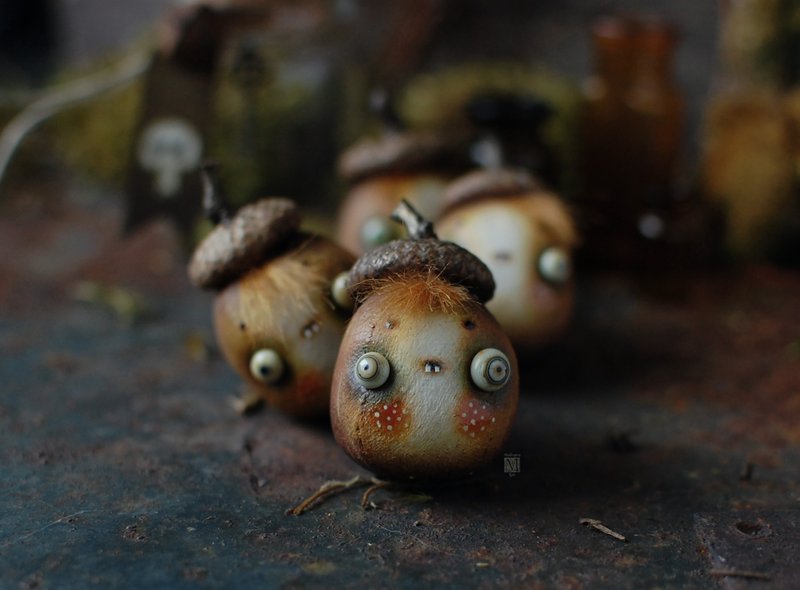 Little acorn doll,botanical creature in vitro, textile handmade doll - 公仔/玩偶 - 其他材質 