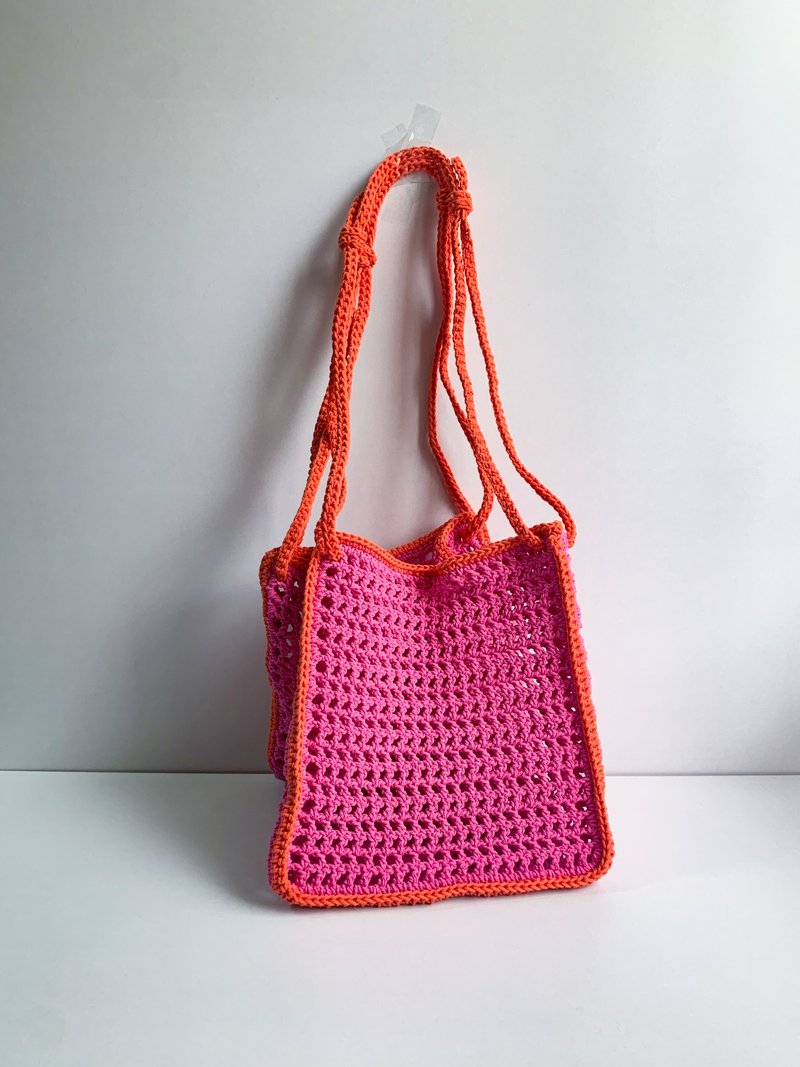 Pink Crochet Beach Bag - 手提包/手提袋 - 其他材質 