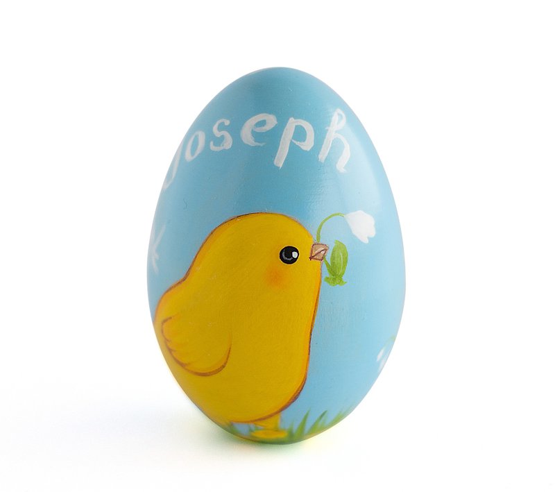 Wooden painted egg cute chick Personalized basket filler Easter children gift