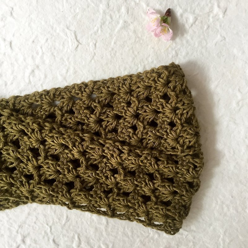 Crochet denim cotton cross headband -Olive green - เครื่องประดับผม - ผ้าฝ้าย/ผ้าลินิน สีเขียว