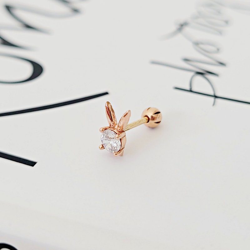 14k cubic rabbit piercing earring - ต่างหู - วัสดุอื่นๆ สีทอง