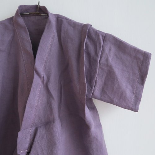家作 homemade 福利品 | 成長過渡調整型綁帶日式甚平兒童上衣 | 亞麻 | 紫藤花