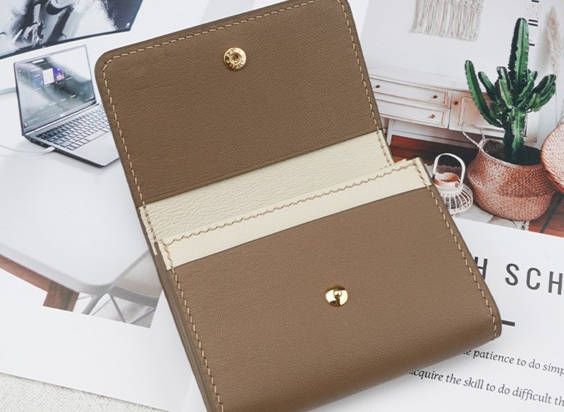 Simple handmade genuine leather large capacity contrast color multi-card slot wallet - Other - Genuine Leather 