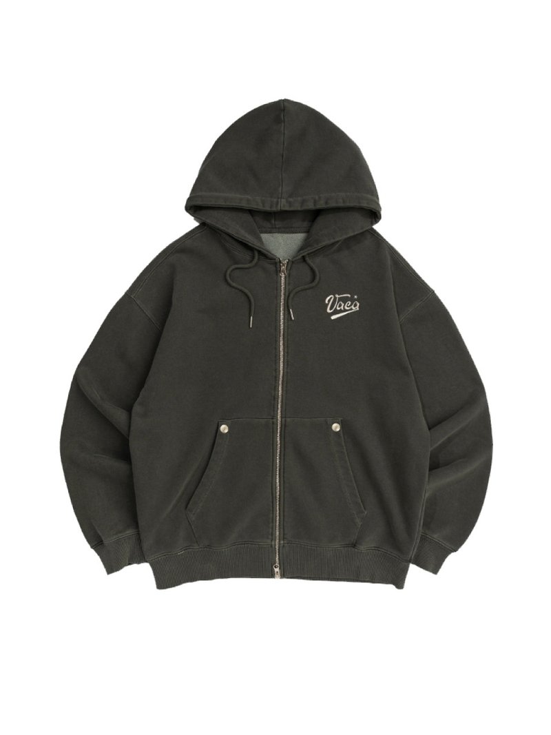 KHAKI STAR LOGO ZIP-UP HOODIE - 帽T/大學T - 棉．麻 卡其色