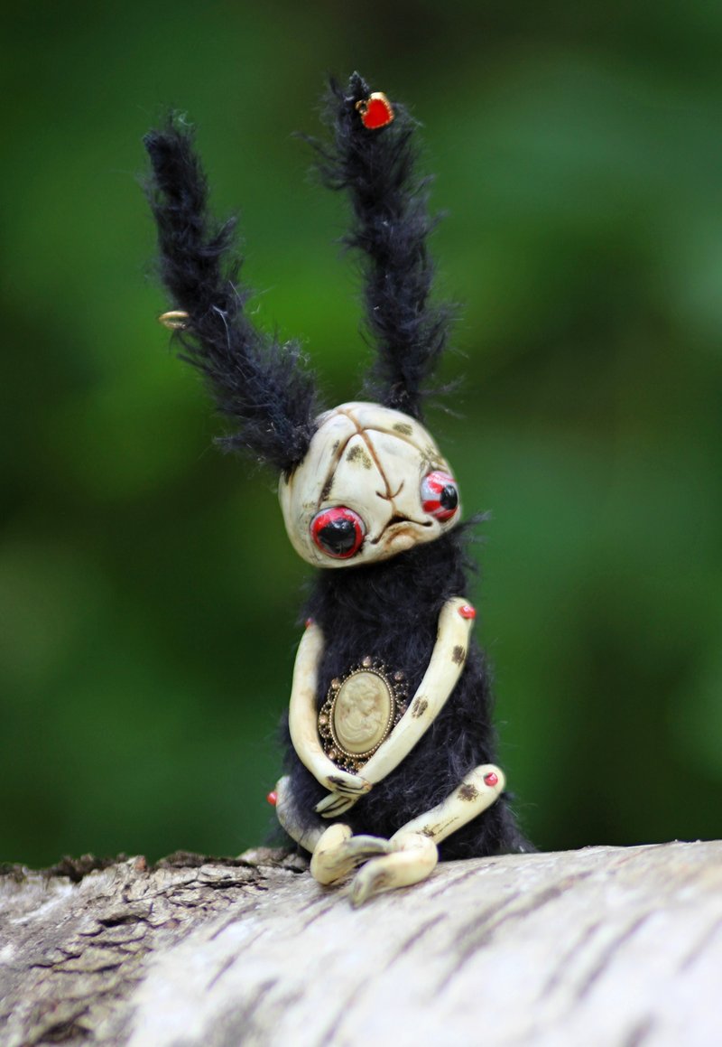 Black hare Stesha - Stuffed Dolls & Figurines - Other Materials Black