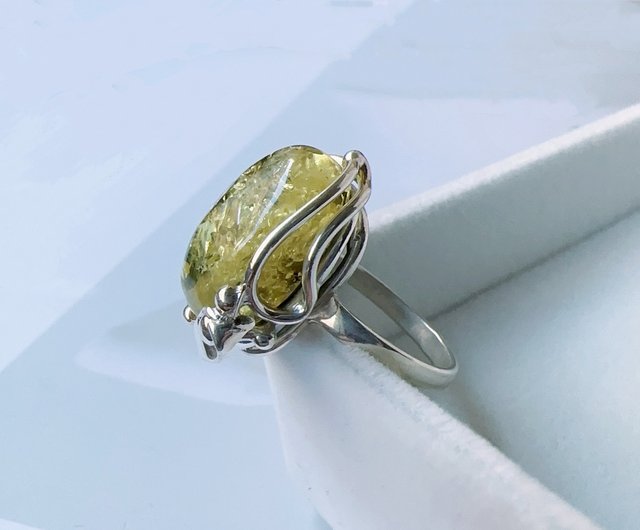 Flower With Leaf Ring Floral Silver Rings for Women Nature 