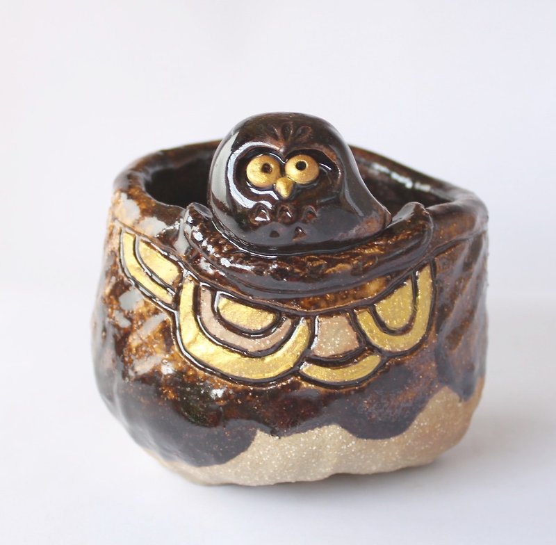 吉野イーグルA-03│[ブラックホーク]フクロウの陶器の花のペン - ペン立て - 陶器 