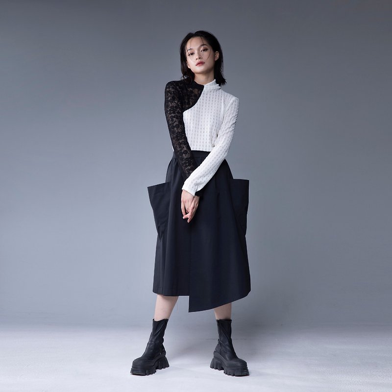 Aman No.1 irregular black three-dimensional silhouette skirt - Skirts - Other Man-Made Fibers Black