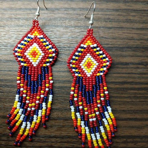 White Bird gallery of exquisite jewelry from Halyna Nalyvaiko Geometric Colored Beaded Earrings Beaded Feather Indian Earrings Bohemian Luxury