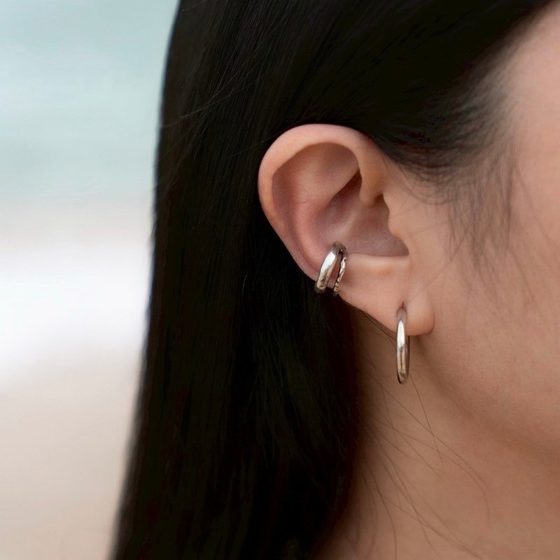 流水耳扣 - 耳環/耳夾/耳骨夾 - 銀 銀色