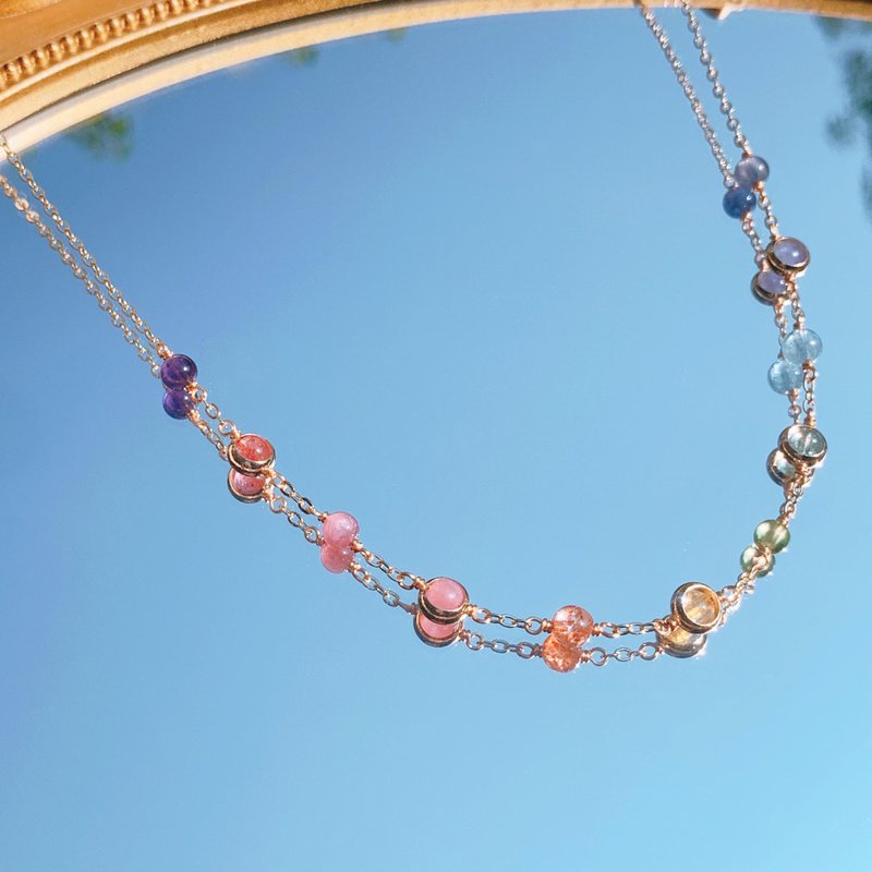 Over the Rainbow 天然水晶 14K包金 彩虹頸鏈項鍊 - 項鍊 - 水晶 多色