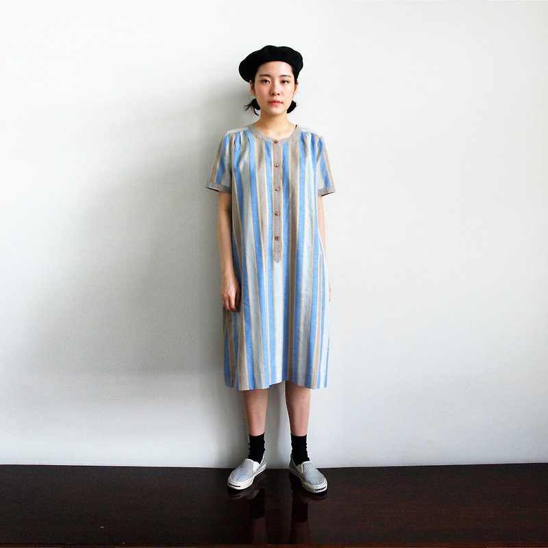 Pumpkin Vintage. Vintage striped dress - ชุดเดรส - ผ้าฝ้าย/ผ้าลินิน 
