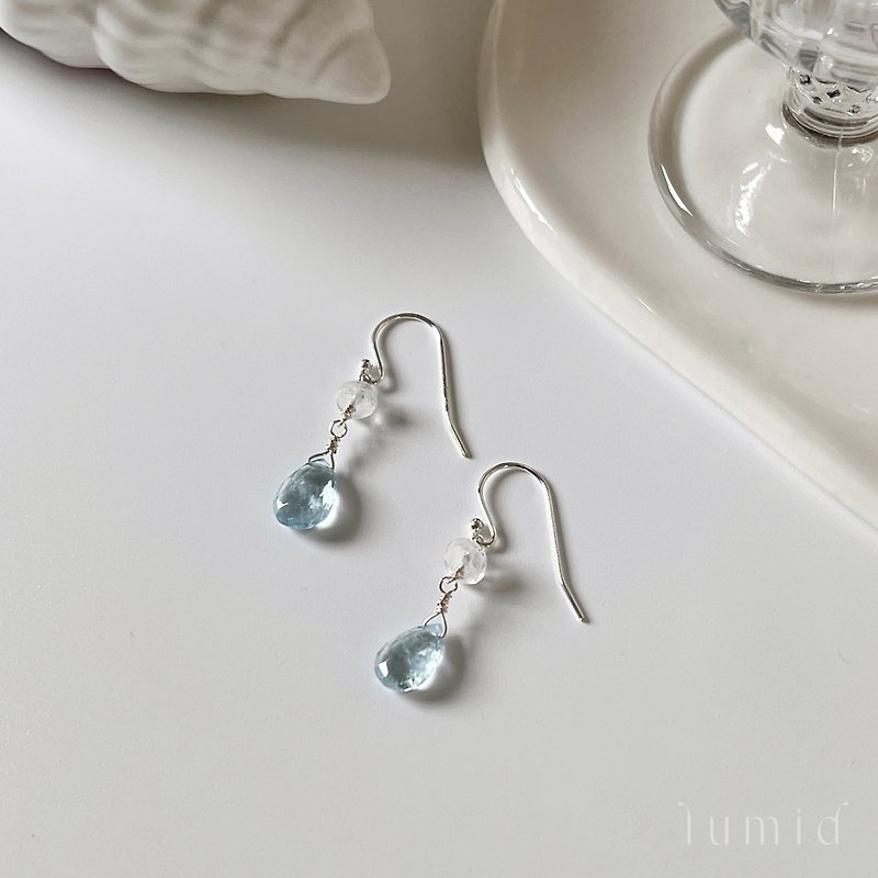 925 sterling silver earrings moonstone aquamarine / natural crystal earrings customized gift handmade earrings - Earrings & Clip-ons - Crystal Blue