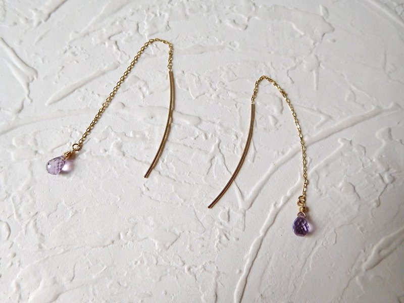Pure 10K gold amethyst drop ear line pre-order models - Earrings & Clip-ons - Paper Purple
