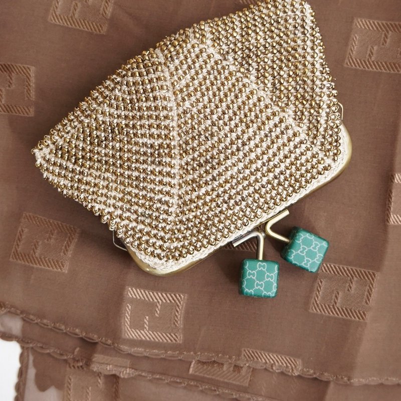 Ba-ba handmade Pattern knitted pouch No.C1508 - 化妝包/收納袋 - 其他材質 金色