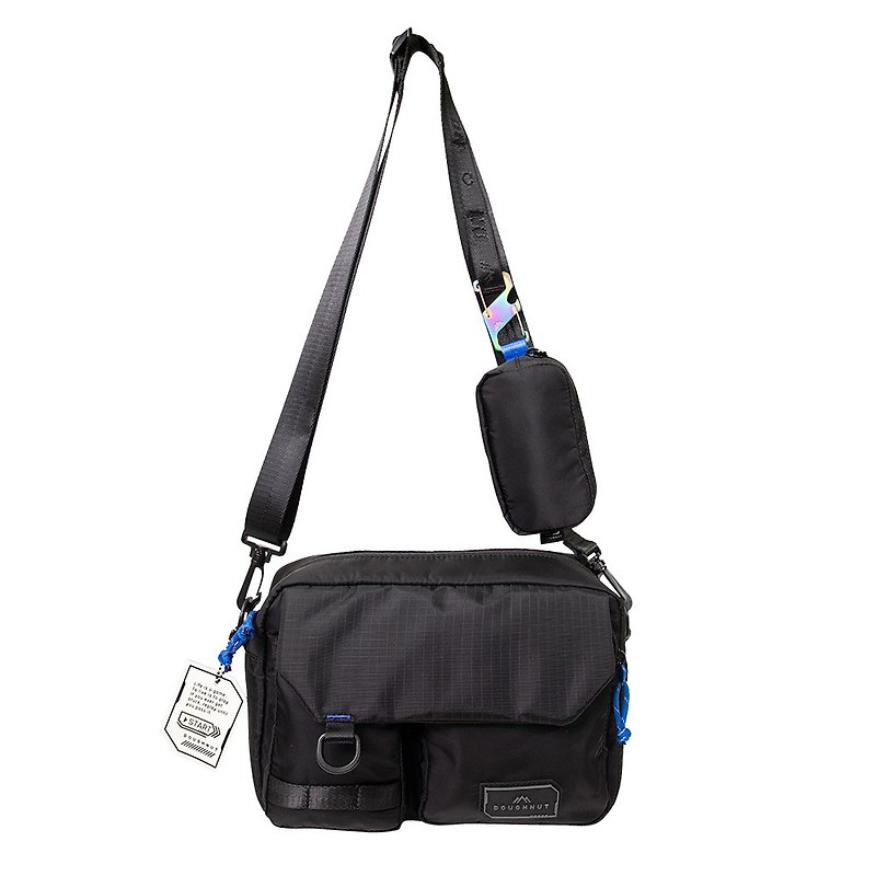DOUGHNUT Water Resistant Multi-Pocket Crossbody Bag-Black-Mission - กระเป๋าแมสเซนเจอร์ - ไนลอน สีดำ