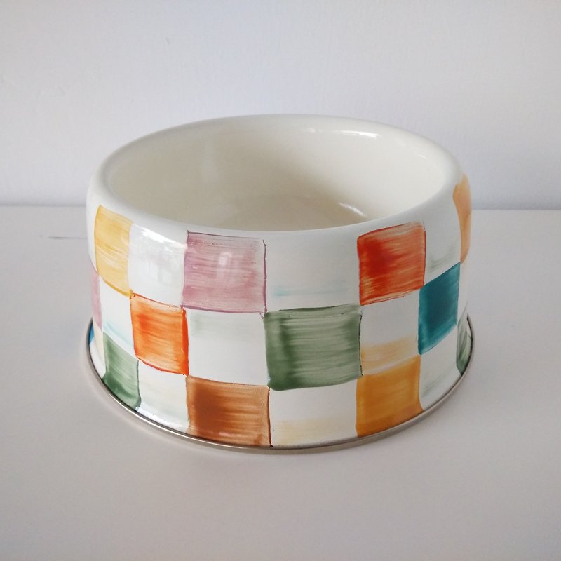 Color Plaid Pet Bowl (big size) | Free Christmas wrapping - Pet Bowls - Enamel Multicolor