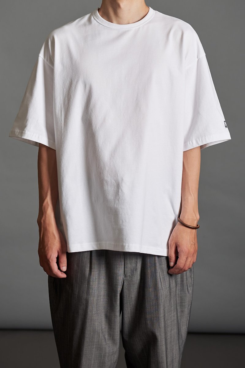 ワイドスリットホワイトショートTEE - Tシャツ メンズ - コットン・麻 ホワイト