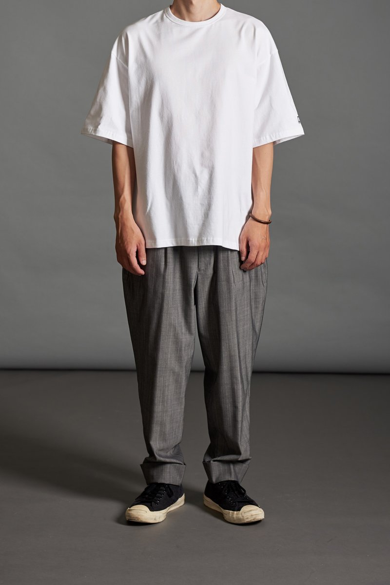 寬版開衩白色短TEE - 男装 T 恤 - 棉．麻 白色