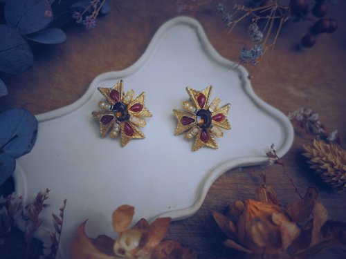 荏苒 - Vintage Jewelry 古董珠寶飾品 ART 馬爾他十字琥珀系耳環-美國古董首飾 Vintage Jewelry