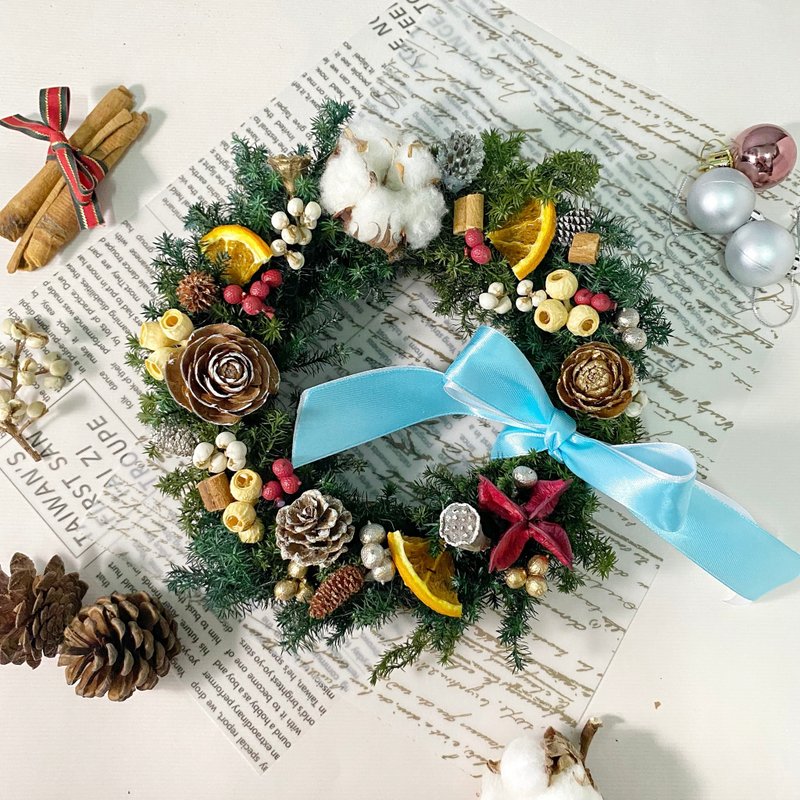 Christmas wreath/Japanese immortal cedar dry wreath 21cm comes with gift box packaging - ช่อดอกไม้แห้ง - พืช/ดอกไม้ สีเขียว