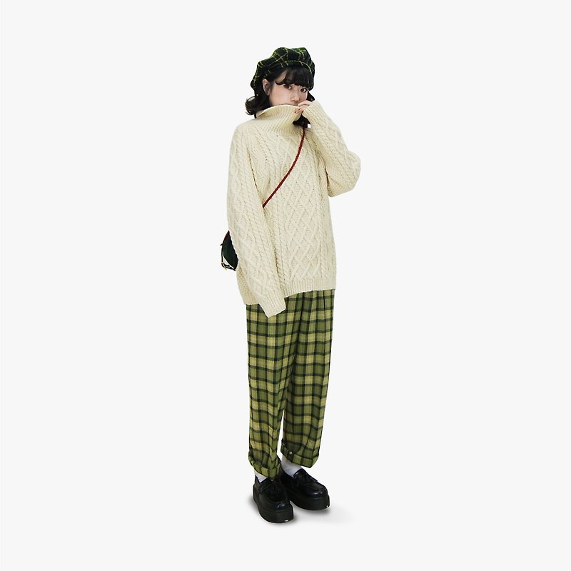 A‧PRANK: DOLLY :: vintage VINTAGE pure wool high collar twist Ling grid woven fisherman sweater (T711099) (male wear) - Men's Sweaters - Cotton & Hemp White