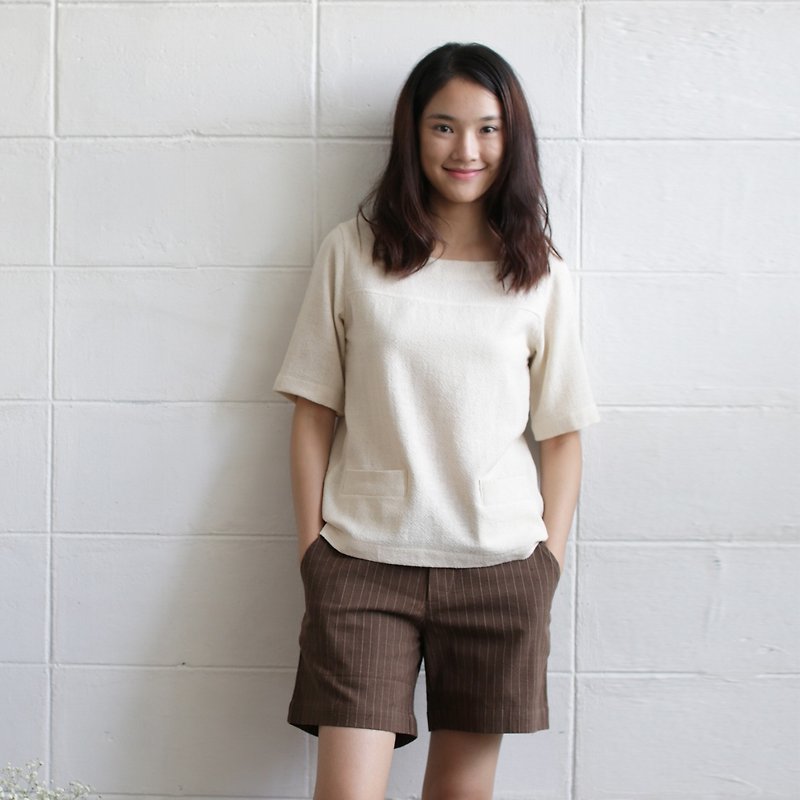 Medium Striped Shorts Botanical Dyed Cotton Brown Color - Women's Pants - Cotton & Hemp Brown