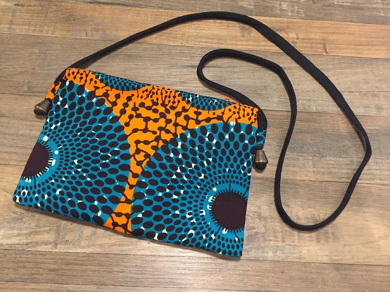 [Love in Africa] African floral cloth side backpack-orange sauce kiwi - Messenger Bags & Sling Bags - Cotton & Hemp 