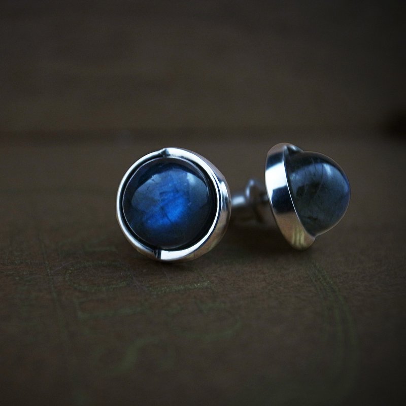 [Starry Sky] geometric round sterling silver earrings (single) (grey moonlight labradorite / such as cosmic stardust / planet) - ต่างหู - เงินแท้ สีเงิน