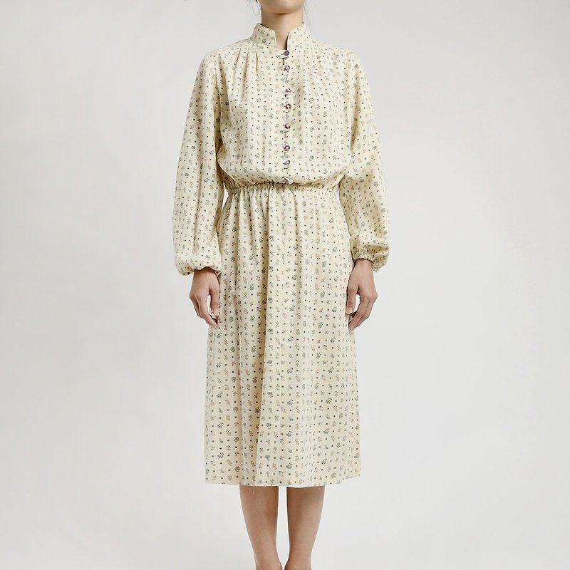 Vintage Japan Dress - ชุดเดรส - ผ้าฝ้าย/ผ้าลินิน ขาว