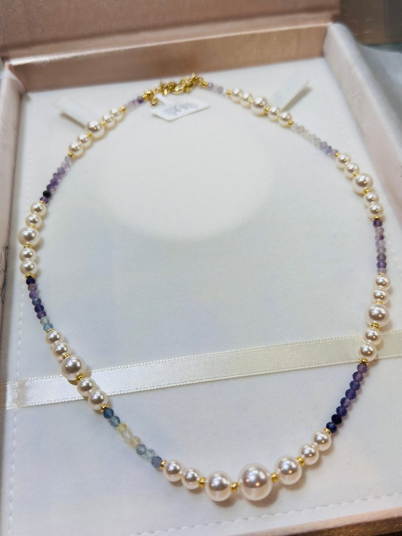 49+6cm Faux AKOYA Glass Pearl + Semi-precious Stone Necklace JW163C-001 - Necklaces - Pearl Multicolor