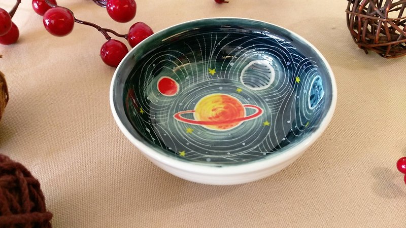 Valentine's Day birthday gift preferred space planet underglaze painted hand-drawn blanks - Small Plates & Saucers - Porcelain Multicolor