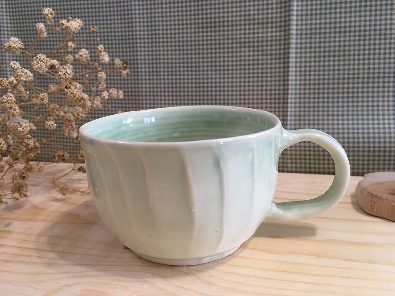 Green - Line Cup - แก้วมัค/แก้วกาแฟ - ดินเผา สีเขียว