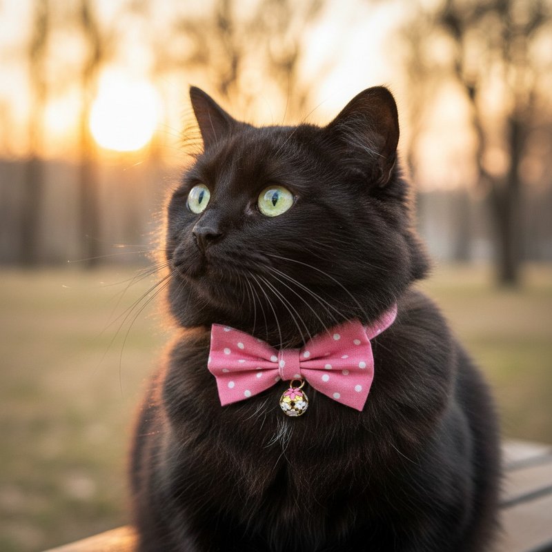 粉紅點點款 蝴蝶結寵物裝飾項圈 貓咪 小型犬 迷你犬 - 項圈/牽繩 - 棉．麻 粉紅色