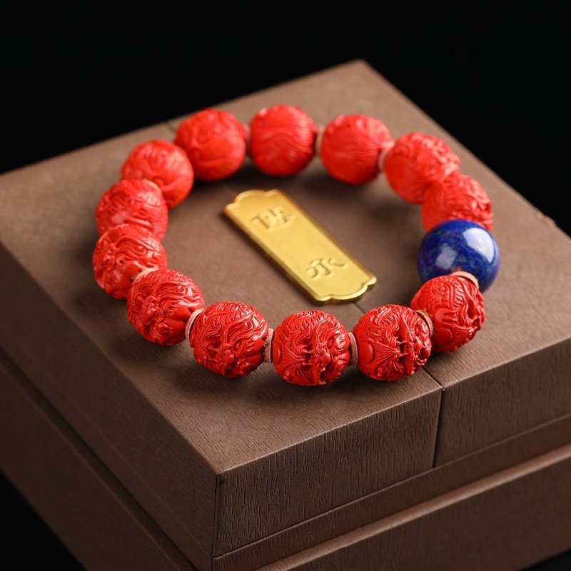 New American natural ore cinnabar imperial sand dragon ball bracelet boutique original - สร้อยข้อมือ - เครื่องเพชรพลอย 