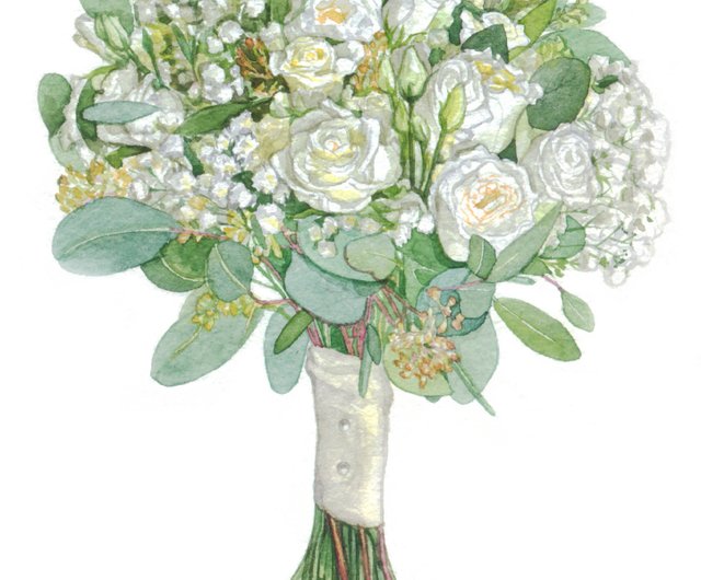 Store Custom Bridal Bouquet watercolor painting , Wedding Bouquet Preservation gift, Wedding anniversary gift , Christmas gift , gift for wife