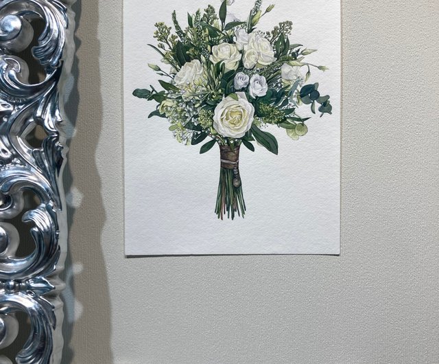 Custom Bridal Bouquet watercolor shops painting , Wedding Bouquet Preservation gift, Wedding anniversary gift ,birthday gift, wife gift