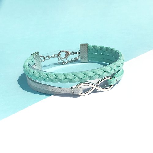 Anne Handmade Bracelets 安妮手作飾品 Infinity 永恆 手工製作 雙手環-藍綠色 限量