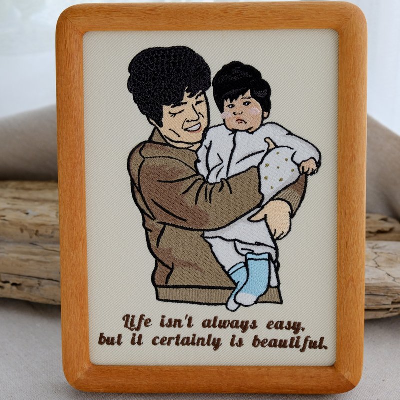 【似顏繪刺繡相框8吋】－母親節禮物 - 畫框/相架  - 繡線 